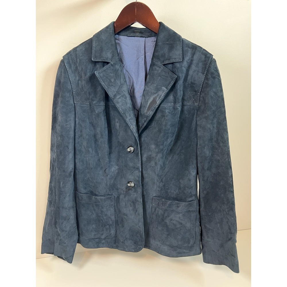 Vintage Melchinger Couture Suede Navy Jacket Women's Made in Germany Sz S‎ (40?)
